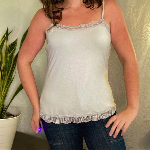 Ann Taylor Factory Tops - Ann Taylor: Baby Blue Cami with lace detail